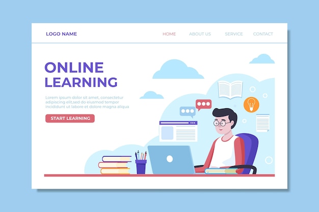 Flat linear online learning landing page template