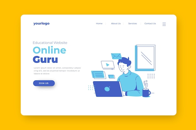 Flat linear online learning landing page template