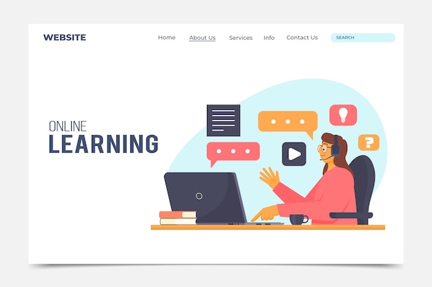 Flat linear online learning landing page template