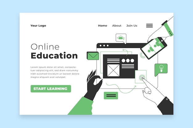 Free Vector flat linear online learning landing page