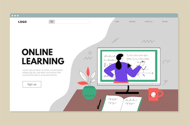 Free Vector flat linear online learning web template