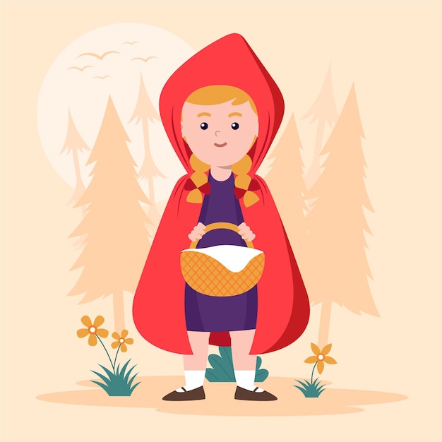 Free Vector flat little red riding hood illustration