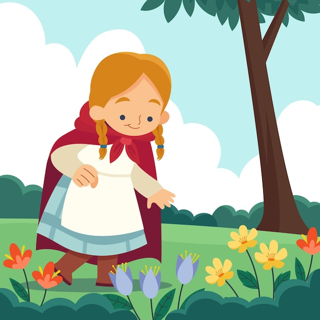 Free Vector flat little red riding hood illustration