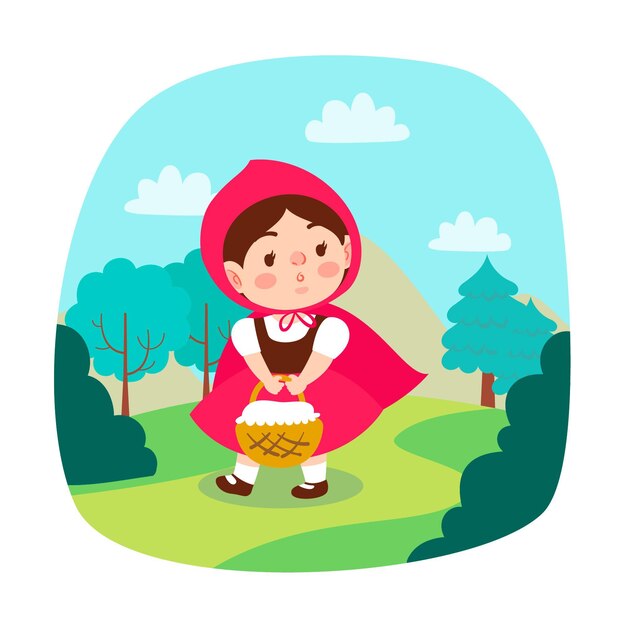 Flat little red riding hood illustration