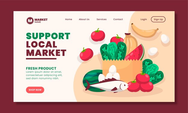 Flat local market business landing page template