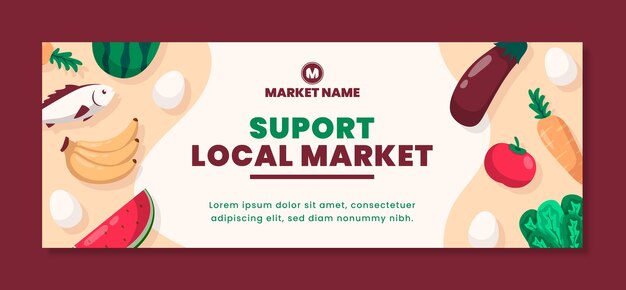 Flat local market business social media cover template