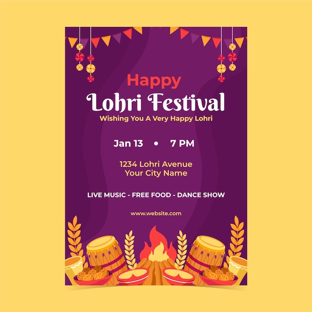 Free Vector flat lohri festival vertical poster template