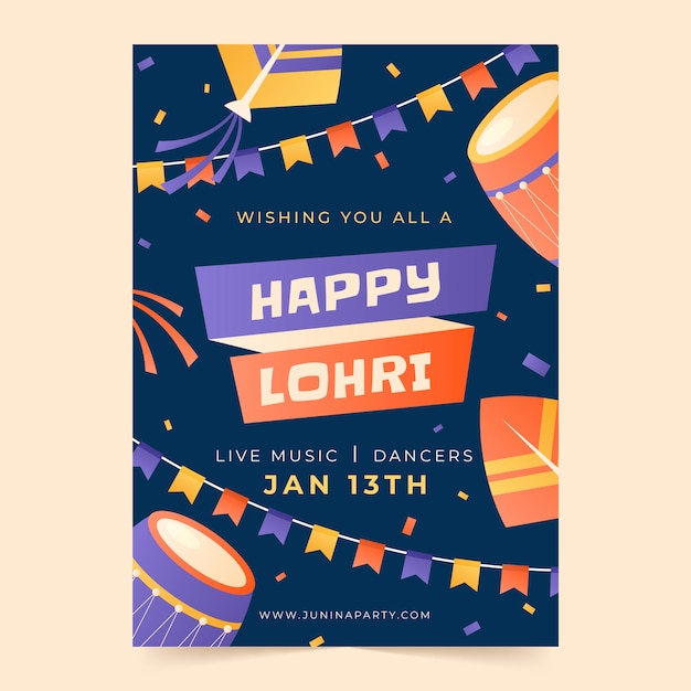 Flat lohri festival vertical poster template