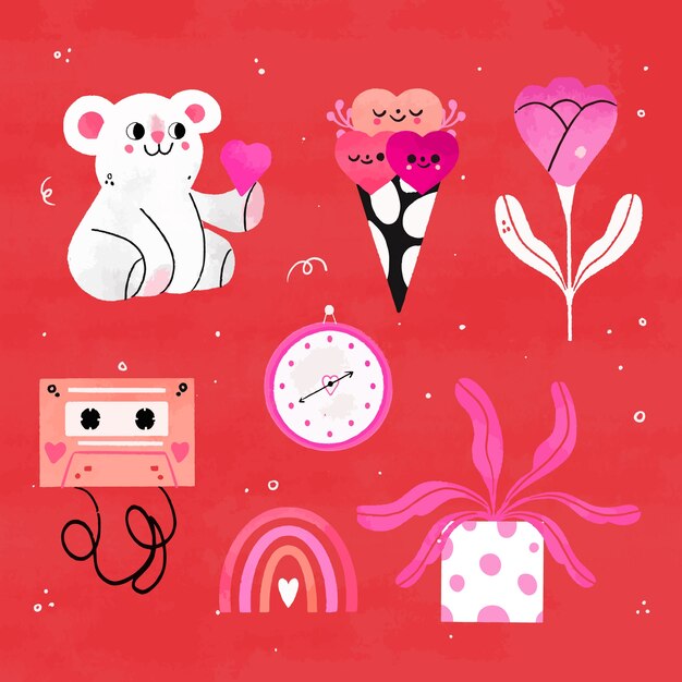 Flat love cartoon elements collection