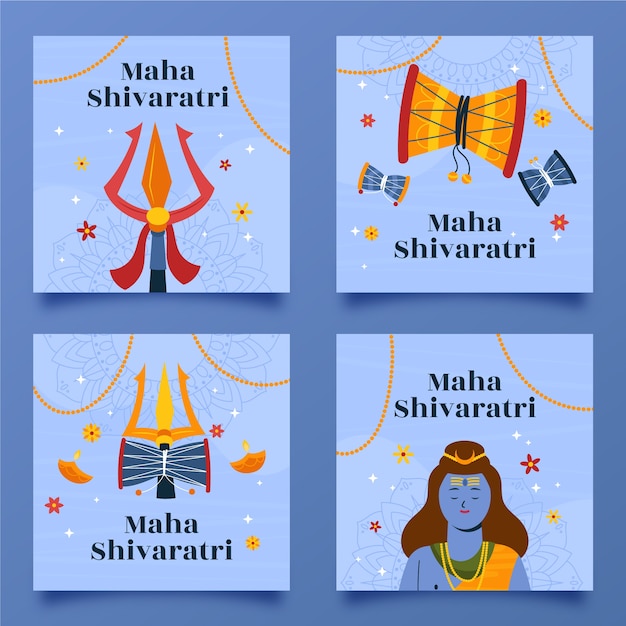 Free Vector flat maha shivaratri instagram posts collection