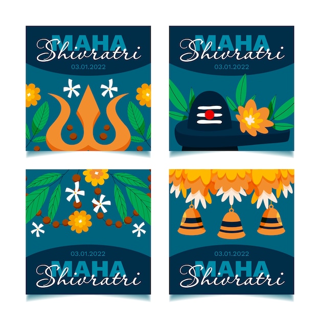 Free Vector flat maha shivaratri instagram posts collection