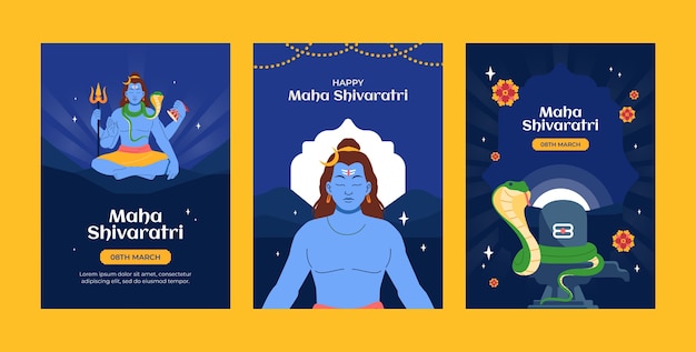 Free Vector flat maha shivratri greeting cards collection