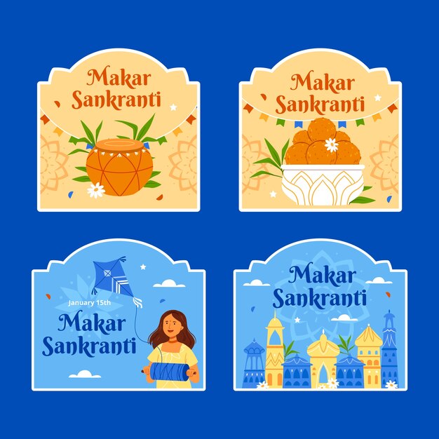 Flat makar sankranti badges collection