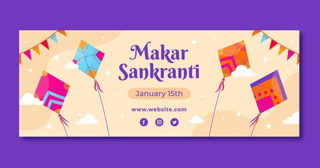 Flat makar sankranti celebration social media cover template