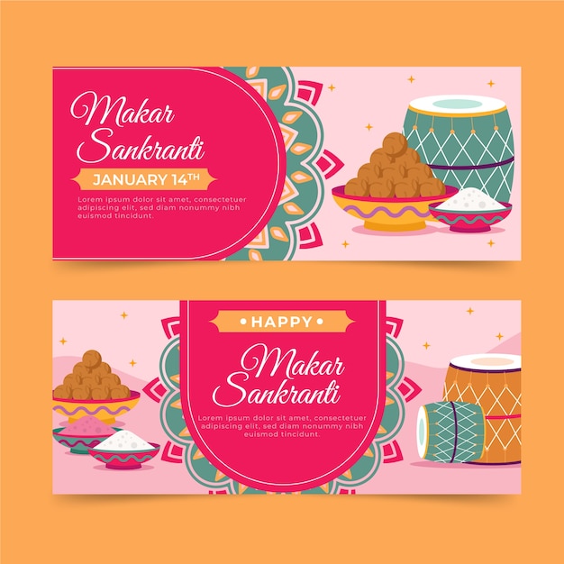 Free vector flat makar sankranti horizontal banners set