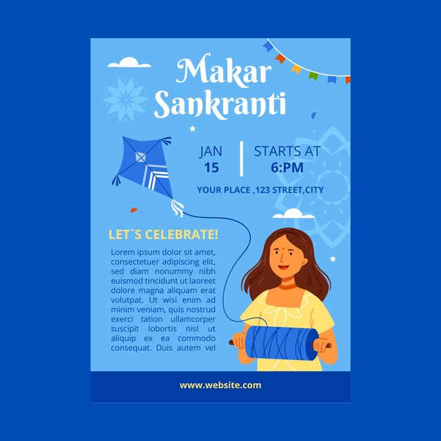 Flat makar sankranti invitation template