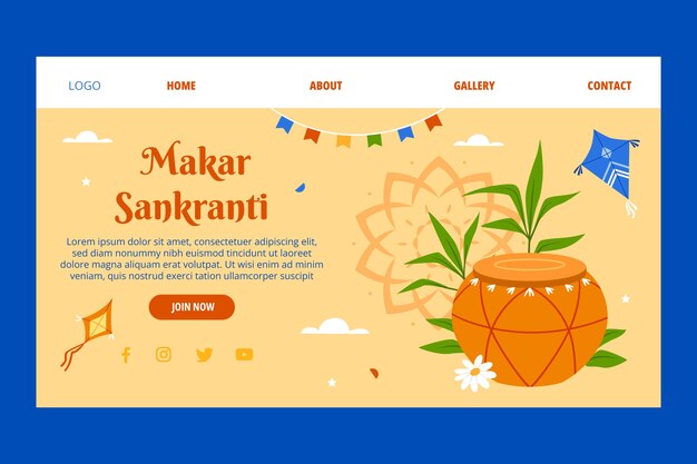 Flat makar sankranti landing page template