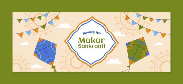 Free vector flat makar sankranti social media cover template