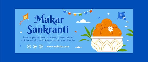 Flat makar sankranti social media cover template