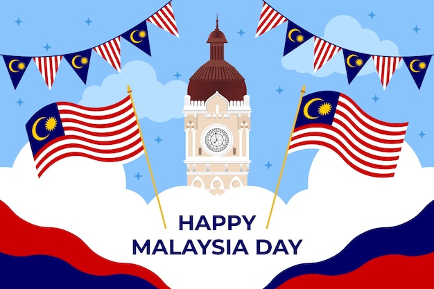 Flat malaysia day celebration illustration