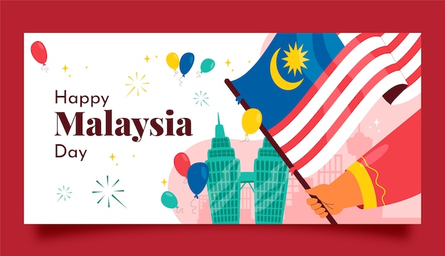 Flat malaysia day horizontal banner template