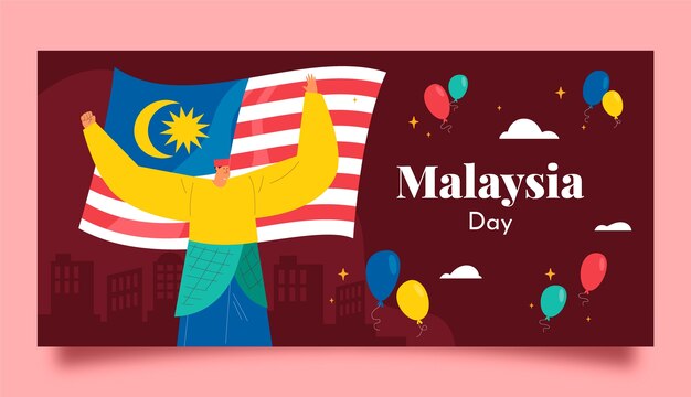 Flat malaysia day horizontal banner template