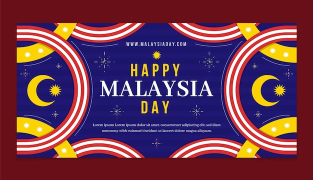 Flat malaysia day horizontal banner template