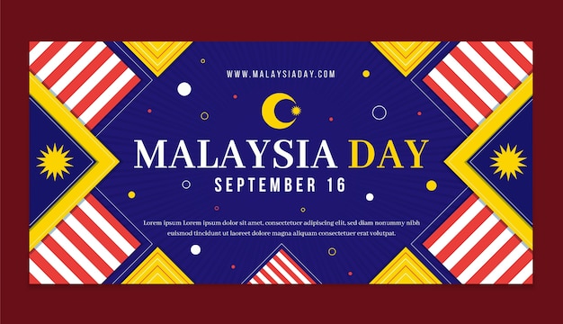 Flat malaysia day horizontal banner template