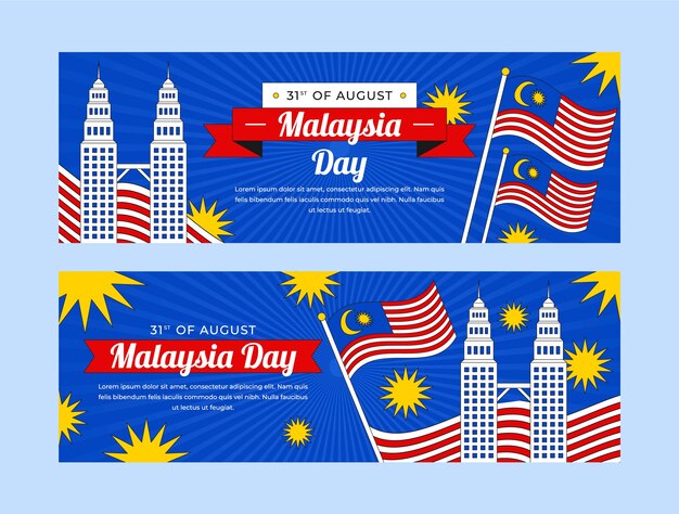 Flat malaysia day horizontal banners set