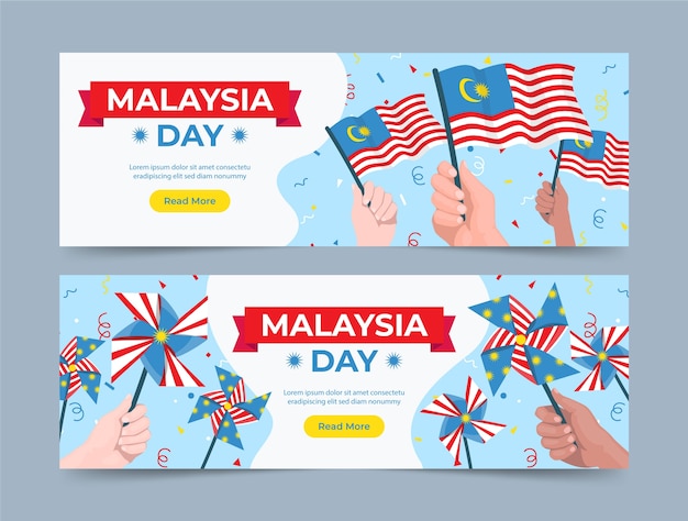 Free Vector flat malaysia day horizontal banners set