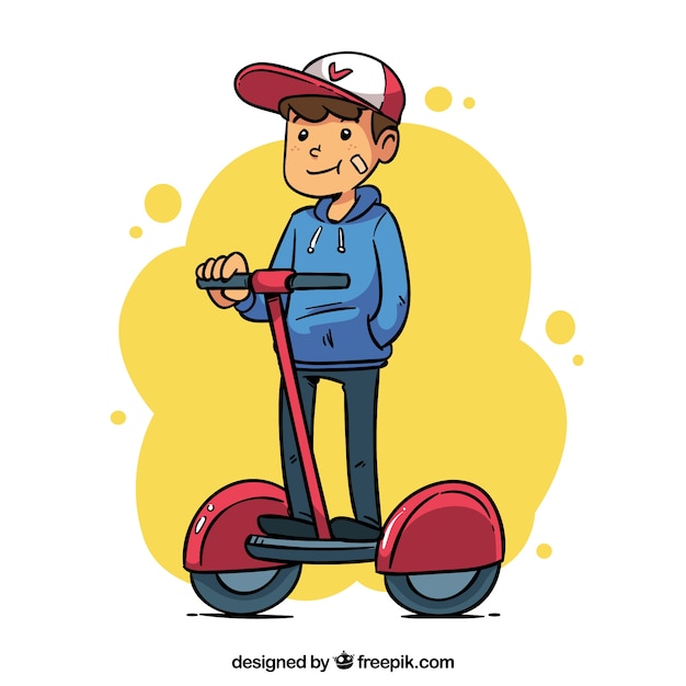 Flat man/woman riding electric scooter