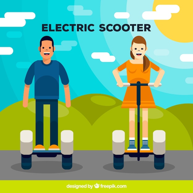 Flat man/woman riding electric scooter