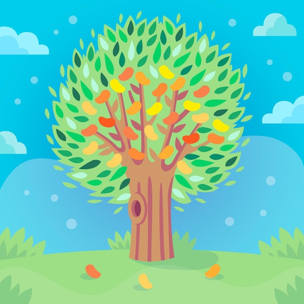 Free Vector flat mango tree with green leaves