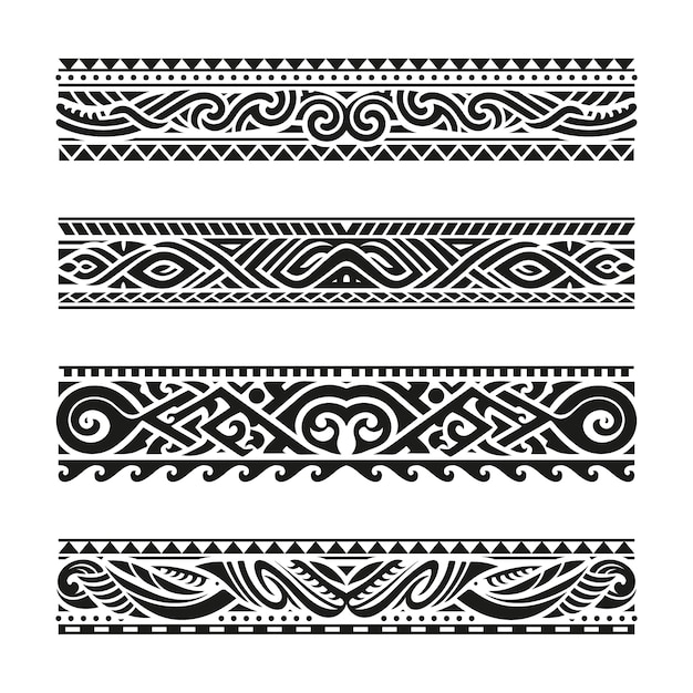 Flat maori tattoo borders collection