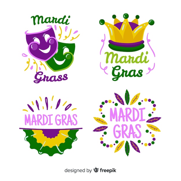 Free Vector flat mardi gras badge collection