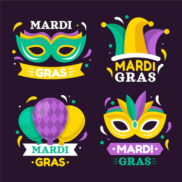 Flat mardi gras badges collection