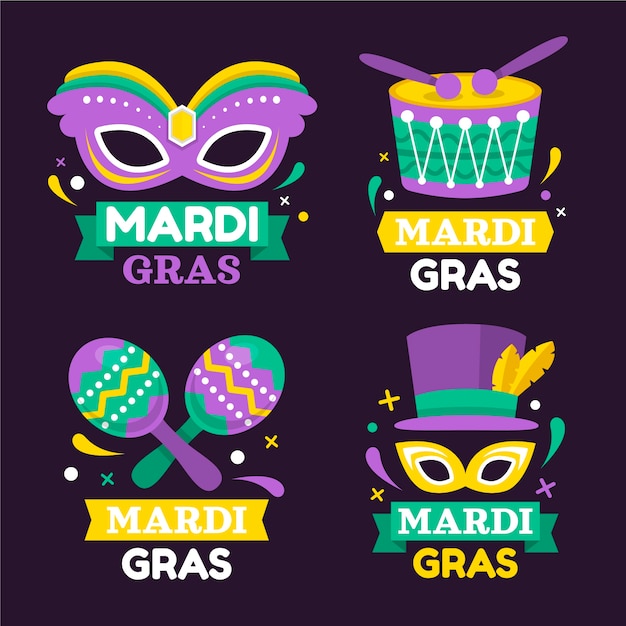 Flat mardi gras badges collection