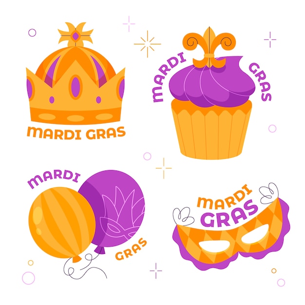 Free Vector flat mardi gras badges collection