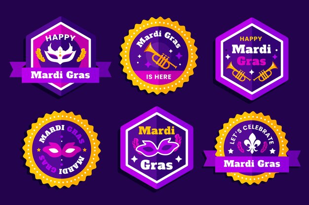 Flat mardi gras badges collection