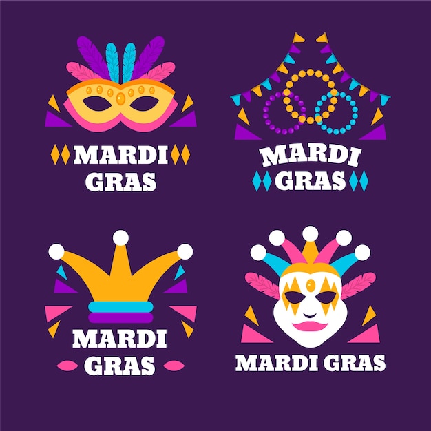 Flat mardi gras badges collection