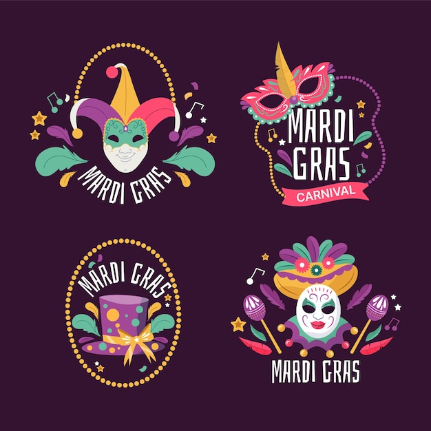 Flat mardi gras badges collection