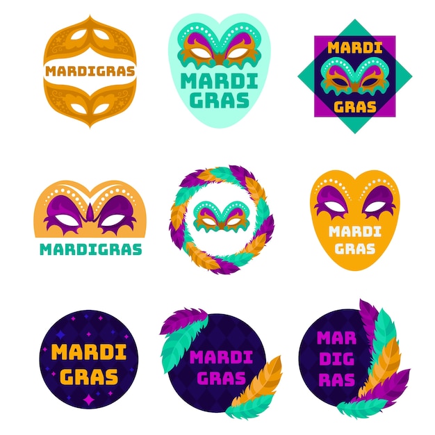 Flat mardi gras badges collection