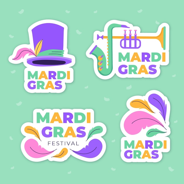 Flat mardi gras badges collection