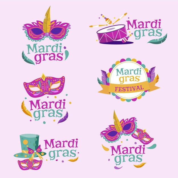 Flat mardi gras badges collection