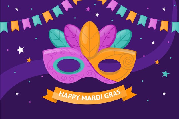 Flat mardi gras colorful mask illustration