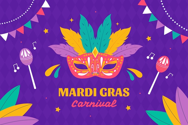 Flat mardi gras festival celebration background