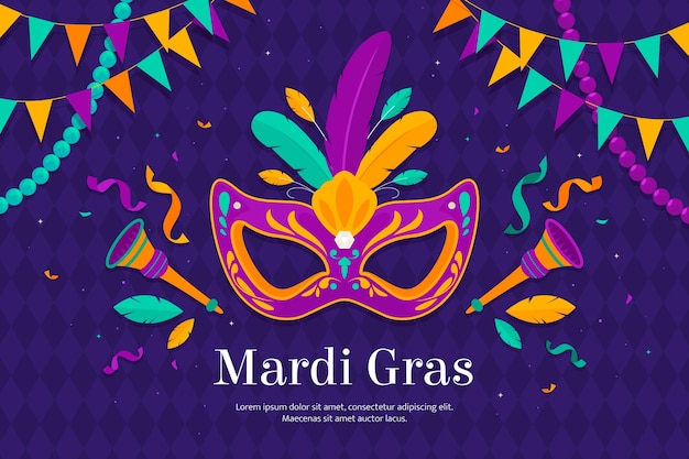 Flat mardi gras festival celebration background