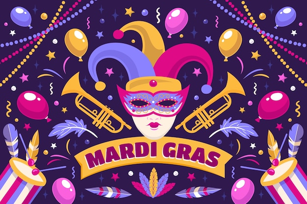 Flat mardi gras festival celebration background