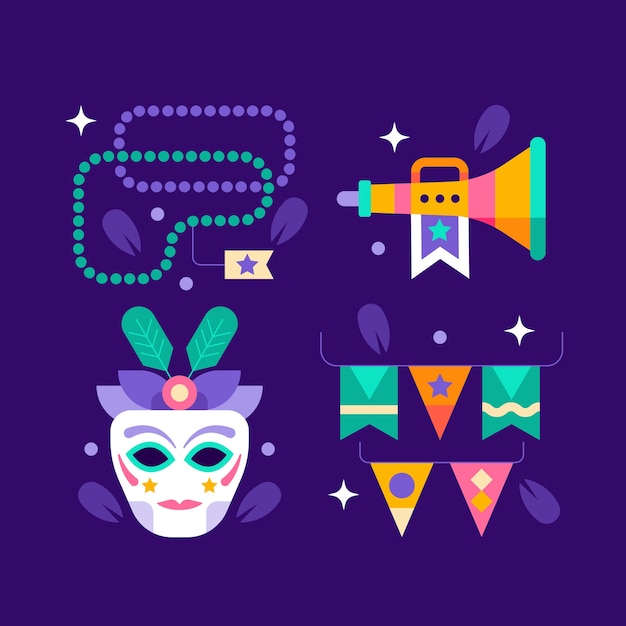 Free Vector flat mardi gras festival elements collection