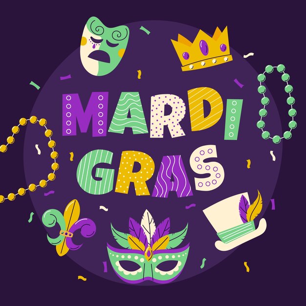 Flat mardi gras festival text illustration